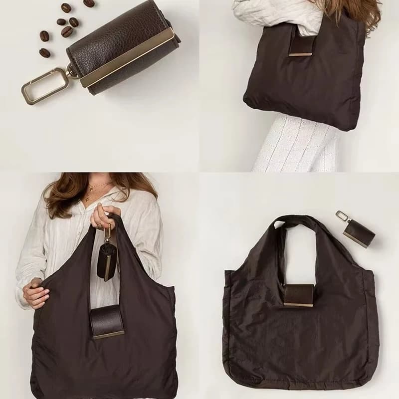 Eco-Friendly Reusable Mini Keychain Tote Bag with Key Ring - Large Capacity Lightweight Foldable Shopping Bag Expandable