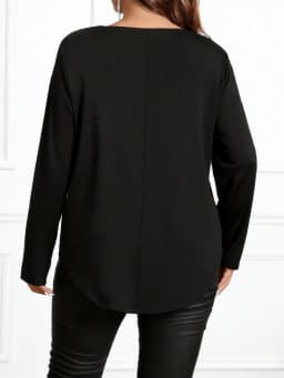 Women's Plus Size Scalloped V-Neck Long Sleeve Blouse for Elegant and Chic Style
