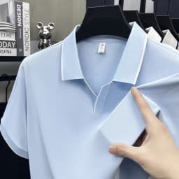 Mens Contrast Trim Polo Shirt Short Sleeve Turn Down Collar V Neck Casual Business Top For Daily Wear