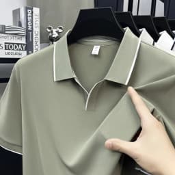 Mens Contrast Trim Polo Shirt Short Sleeve Turn Down Collar V Neck Casual Business Top For Daily Wear