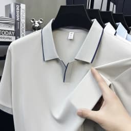 Mens Contrast Trim Polo Shirt Short Sleeve Turn Down Collar V Neck Casual Business Top For Daily Wear