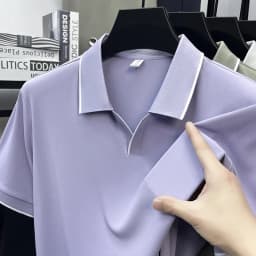 Mens Contrast Trim Polo Shirt Short Sleeve Turn Down Collar V Neck Casual Business Top For Daily Wear