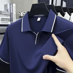 Mens Contrast Trim Polo Shirt Short Sleeve Turn Down Collar V Neck Casual Business Top For Daily Wear