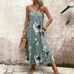 Plus size women's camisole skirt, floral print sleeveless skirt, summer beach leisure vacation Dress