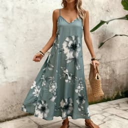 Plus size women's camisole skirt, floral print sleeveless skirt, summer beach leisure vacation Dress