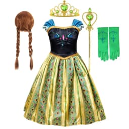 Anna Luxury Coronation Frock Snow Queen Princess Dress Girls Elsa Role Play Costume Birthday Halloween Christmas Party Ball Gown