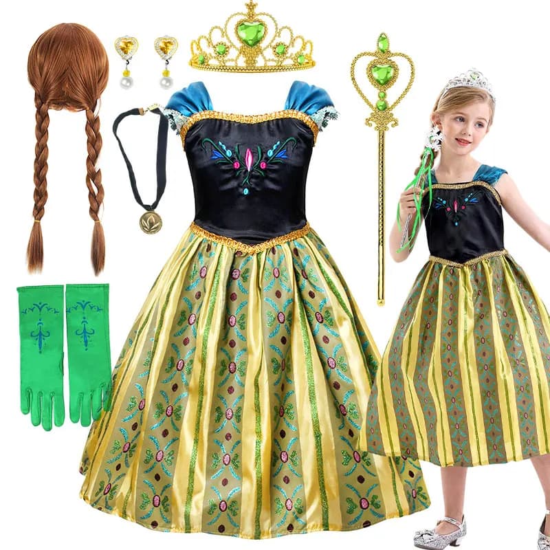 Anna Luxury Coronation Frock Snow Queen Princess Dress Girls Elsa Role Play Costume Birthday Halloween Christmas Party Ball Gown