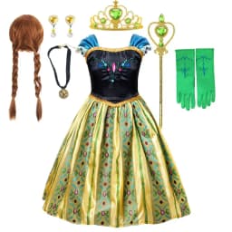 Anna Luxury Coronation Frock Snow Queen Princess Dress Girls Elsa Role Play Costume Birthday Halloween Christmas Party Ball Gown