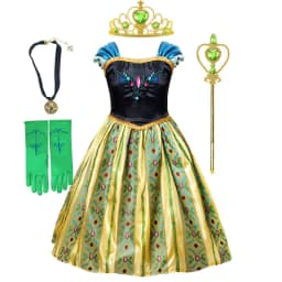 Anna Luxury Coronation Frock Snow Queen Princess Dress Girls Elsa Role Play Costume Birthday Halloween Christmas Party Ball Gown