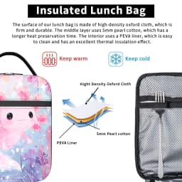 Cute Axolotl Salute Lunch Bag For Girls Print Lunch Box Fashion Picnic Cooler Bag Portable Waterproof Thermal Tote Handbags