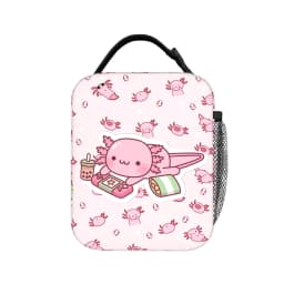 Cute Axolotl Salute Lunch Bag For Girls Print Lunch Box Fashion Picnic Cooler Bag Portable Waterproof Thermal Tote Handbags