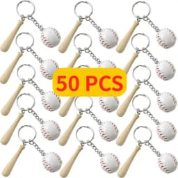 10-100Pcs Sport Baseball Keychains for Car Wooden Charms Keyrings Women Men Handbag Key Chains DIY Accessories