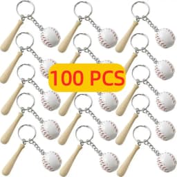 10-100Pcs Sport Baseball Keychains for Car Wooden Charms Keyrings Women Men Handbag Key Chains DIY Accessories