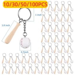 10-100Pcs Sport Baseball Keychains for Car Wooden Charms Keyrings Women Men Handbag Key Chains DIY Accessories