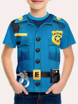 Children's T-Shirt Boy Cool Police Badge Print Fashion Round Neck Short Sleeve Summer Outdoor Sport Perfect Gift T-Shirt for Boy