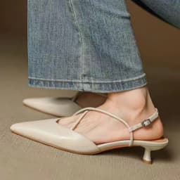 2026 New Style Pointed Toe Low Heel Mule Shoes Women French Retro Single Buckle Strap Fashion Pointed Low Heel Shoes Women 7878