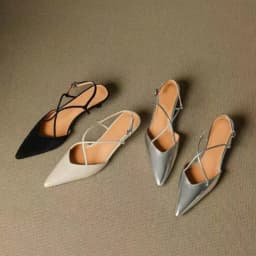 2026 New Style Pointed Toe Low Heel Mule Shoes Women French Retro Single Buckle Strap Fashion Pointed Low Heel Shoes Women 7878