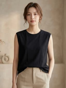 Women's Tank Top 2026 Summer Cotton O-Neck Sleeveless Vest Solid Color Ribbed Cuff Loose Casual Versatile Solid Color Camisole