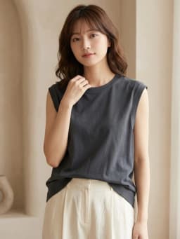 Women's Tank Top 2026 Summer Cotton O-Neck Sleeveless Vest Solid Color Ribbed Cuff Loose Casual Versatile Solid Color Camisole