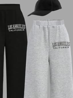 Kids Girls 2 Pack "Los Angeles" Letter Print Elastic Waist Wide Leg Sweatpants Casual Daily School Wear Pants