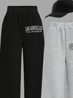 Kids Girls 2 Pack "Los Angeles" Letter Print Elastic Waist Wide Leg Sweatpants Casual Daily School Wear Pants