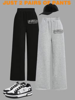 Kids Girls 2 Pack "Los Angeles" Letter Print Elastic Waist Wide Leg Sweatpants Casual Daily School Wear Pants