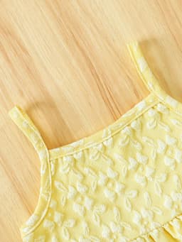 2pcs Summer Girls Jacquard Cami Set, 2-7Y, Yellow Ruffle Hem Peplum Top + Wide Leg Pants, Casual Daily/Party/Outdoor Wear, Breat