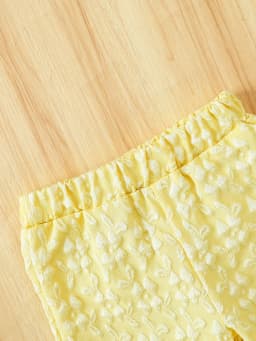 2pcs Summer Girls Jacquard Cami Set, 2-7Y, Yellow Ruffle Hem Peplum Top + Wide Leg Pants, Casual Daily/Party/Outdoor Wear, Breat