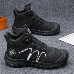 Men's high  boots, outdoor sports shoes, anti slip and wear-resistant rotating buckle hiking shoes, men's shoes