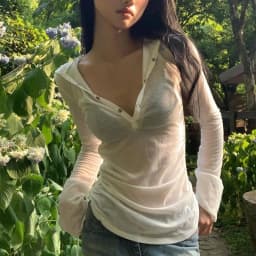 Summer Thin Women's Long Sleeve Top Streetwear Y2k Sexy See Through Hooded T-shirts Drawstring Slim Sun Protection White Tees