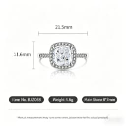925 Sterling Silver Stylish and Simple Ice Flower Cut Princess Square Bag Zircon Ring Birthday Party Anniversary Gift