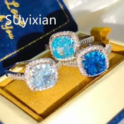 925 Sterling Silver Stylish and Simple Ice Flower Cut Princess Square Bag Zircon Ring Birthday Party Anniversary Gift