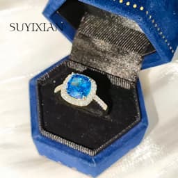 925 Sterling Silver Stylish and Simple Ice Flower Cut Princess Square Bag Zircon Ring Birthday Party Anniversary Gift