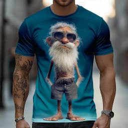 Men's Funny 3D Bearded Grandpa Graphic T-Shirt Crew Neck Short Sleeve Quirky Design Casual Holiday Tee for Spring & Summer