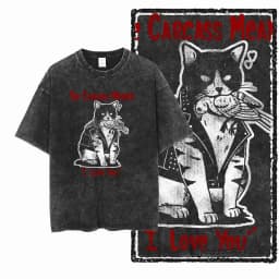 Cool Cotton Cat Printed Retro Washed Distressed Men t-shirt Black Big Size T Shirt For Men Unique Graphic Tshirt Tee G52