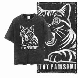 Cool Cotton Cat Printed Retro Washed Distressed Men t-shirt Black Big Size T Shirt For Men Unique Graphic Tshirt Tee G52
