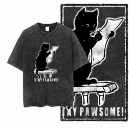Cool Cotton Cat Printed Retro Washed Distressed Men t-shirt Black Big Size T Shirt For Men Unique Graphic Tshirt Tee G52