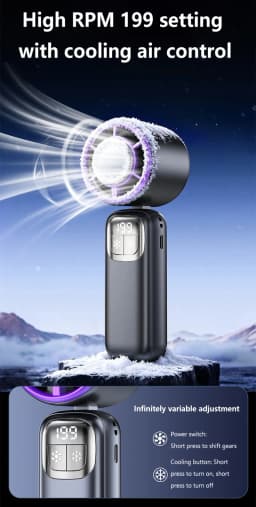 Lenovo Handheld Fan Cooling Ice Cooler Rechargeable USB Brushless Motor 199 High Speed Turbo Jet Fan for Outdoor Travel Office