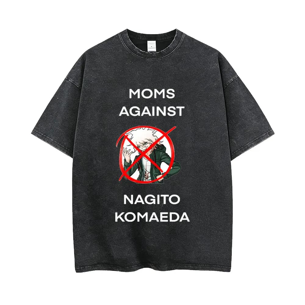 Washed Vintage Anime Danganronpa Moms Against Nagito Komaeda Graphic T-shirts Men Manga Funny Oversized Short Sleeve T Shirts