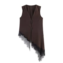 BSAY Women's Fashion Tank 2026 Spring Summer New Sleeveless V-neck Lace Trimmed Irregular Hem Satin Vest Chic Ladies Tops Mujer
