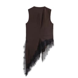 BSAY Women's Fashion Tank 2026 Spring Summer New Sleeveless V-neck Lace Trimmed Irregular Hem Satin Vest Chic Ladies Tops Mujer