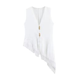 BSAY Women's Fashion Tank 2026 Spring Summer New Sleeveless V-neck Lace Trimmed Irregular Hem Satin Vest Chic Ladies Tops Mujer