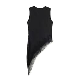 BSAY Women's Fashion Tank 2026 Spring Summer New Sleeveless V-neck Lace Trimmed Irregular Hem Satin Vest Chic Ladies Tops Mujer