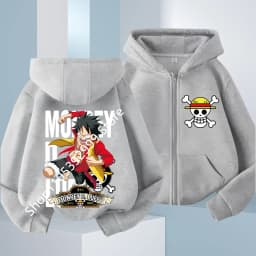 2026 New Kids Anime One Piece Luffy Zip Up Hoodie Jacket 3-12Y Casual Long Sleeve Sweatshirt Autumn