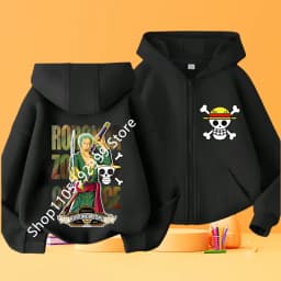 2026 New Kids Anime One Piece Luffy Zip Up Hoodie Jacket 3-12Y Casual Long Sleeve Sweatshirt Autumn