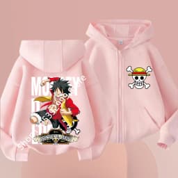 2026 New Kids Anime One Piece Luffy Zip Up Hoodie Jacket 3-12Y Casual Long Sleeve Sweatshirt Autumn