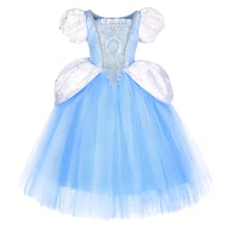 Girls Cinderella Princess Dress Puff Sleeve Embroidery Sequins Tulle Ball Gown Halloween Cosplay Birthday Party Carnival Costume