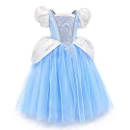 Girls Cinderella Princess Dress Puff Sleeve Embroidery Sequins Tulle Ball Gown Halloween Cosplay Birthday Party Carnival Costume