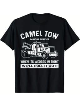2025 Camel Towing Humor Cotton Crew Neck T-Shirt Summer Gift for Outdoor Enthusiasts