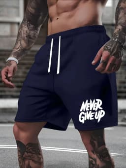Men's Summer Fashion Letter Print Casual Shorts Loose Fit Elastic Waistband with Drawstring Suitable for Everyday Wear